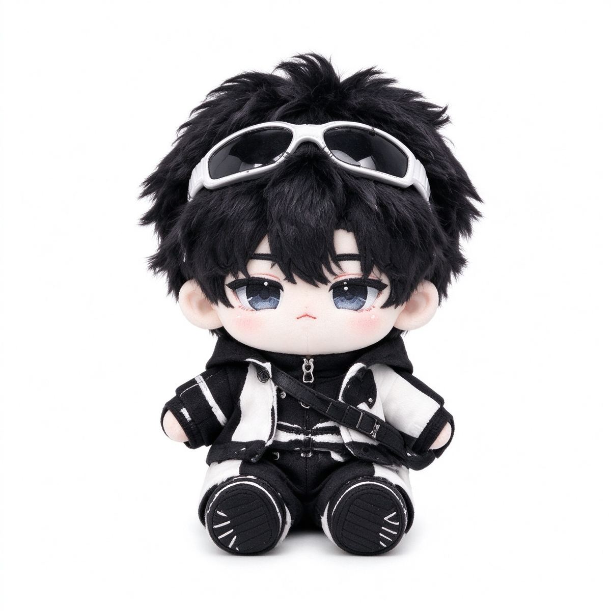 10CM Cool Black Hoodie Cotton Plush Doll Mini Collectible Toy