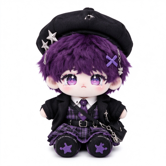 10CM Purple Hair Beret Anime Cotton Doll Kawaii Mini Plush