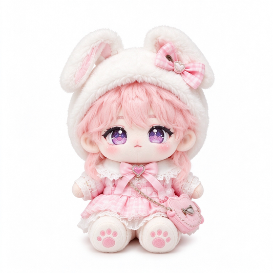 10CM Pink Bunny Ear Dress Cotton Doll Kawaii Pocket Plush Toy