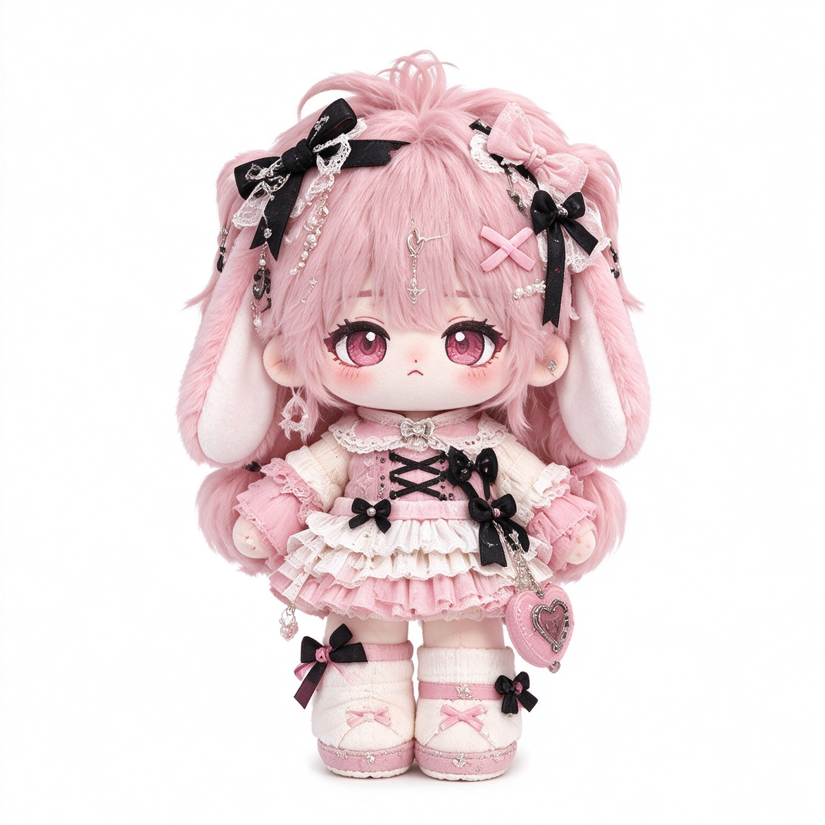 20CM Pink Bunny Cotton Doll in Sweet Lolita Ruffle Dress