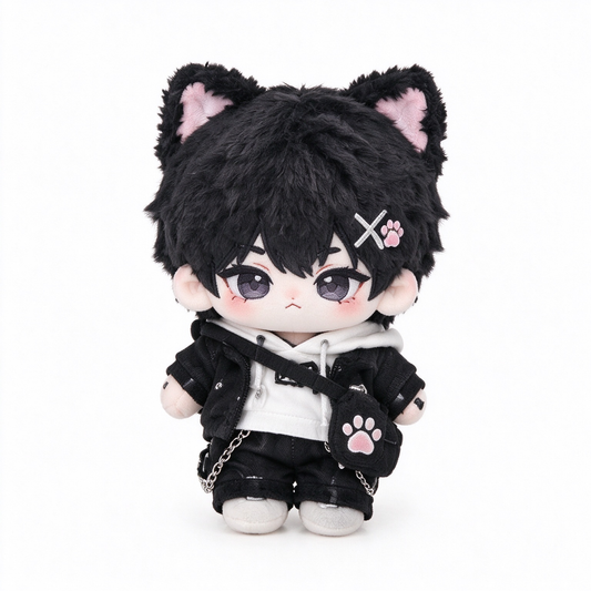 10CM Black Cat Ear Boy Cotton Doll Cool Mini Plush Toy