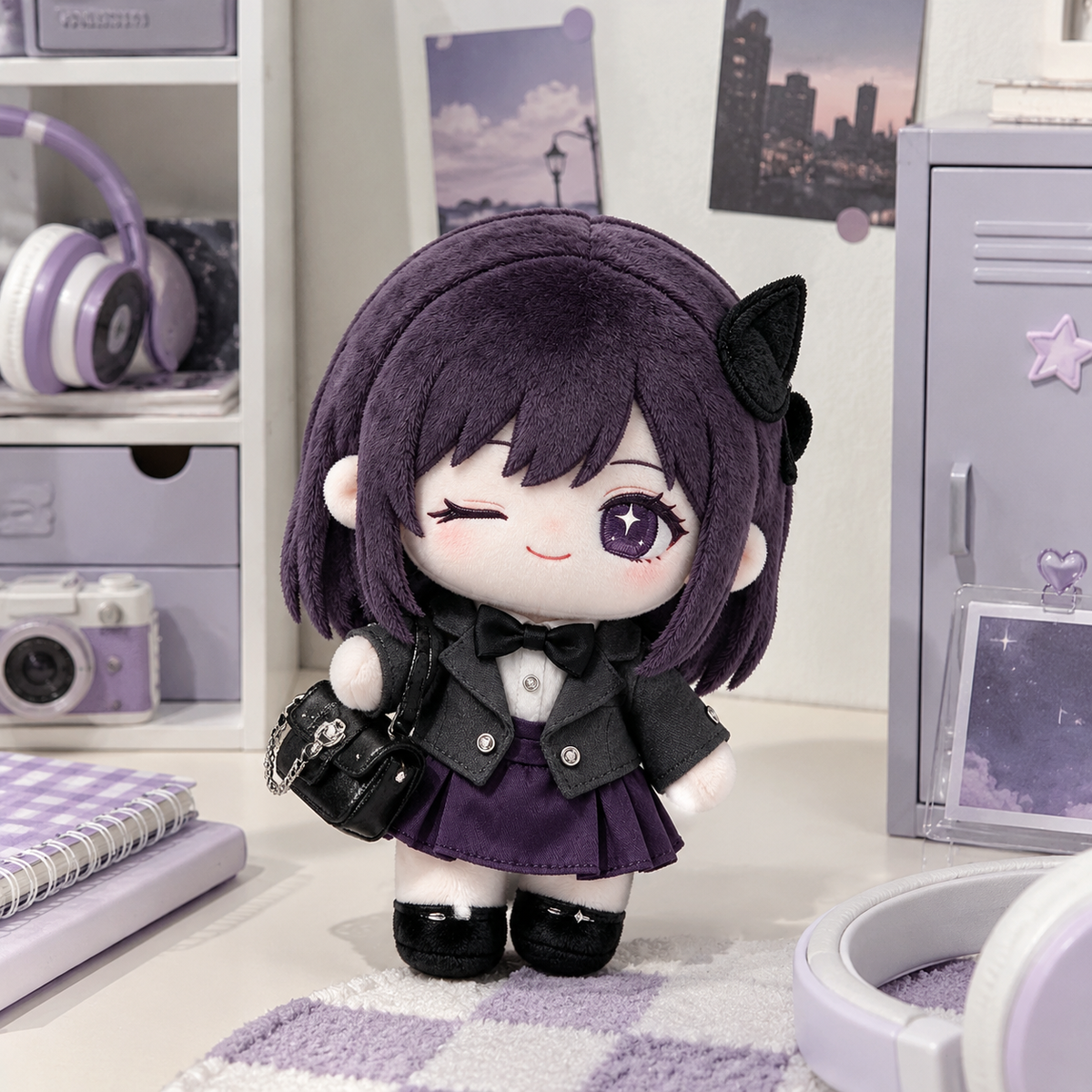 10CM Purple Hair Wink Girl Cotton Doll Suit Skirt Plush