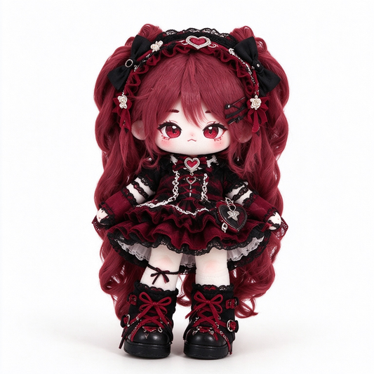20CM Burgundy Gothic Lolita Cotton Doll – Ruffle Dress & Bows