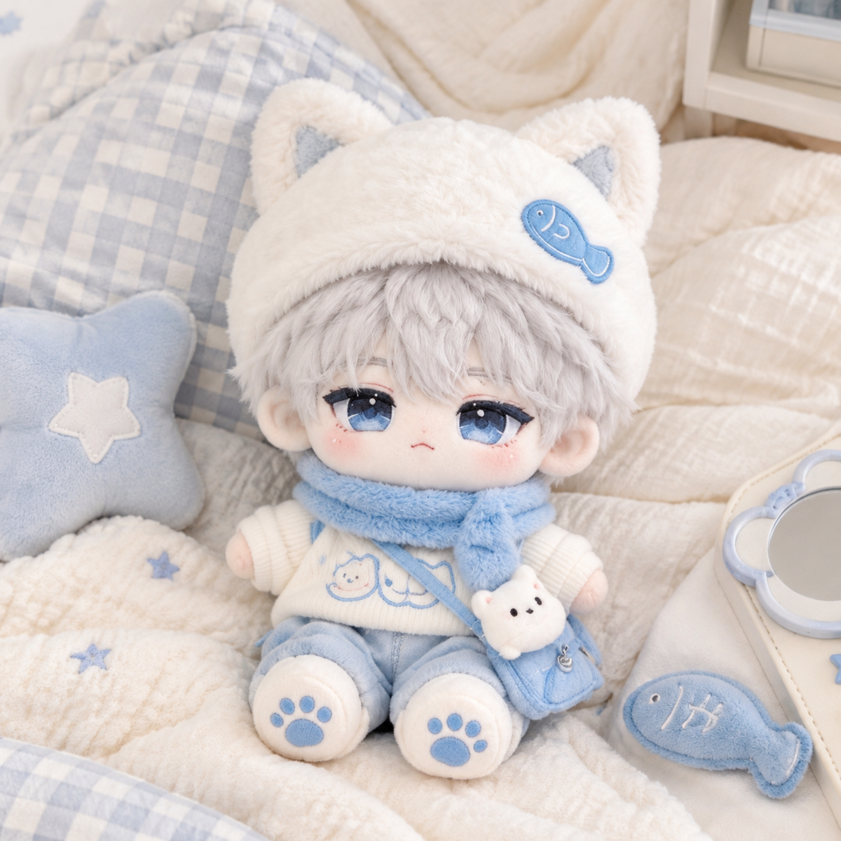 10CM Cute Cat Ear Knit Cotton Plush Doll Mini Stuffed Toy