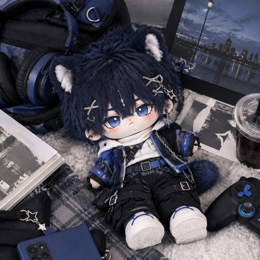 20CM Navy Cat Cotton Doll with Blue-Accent Streetwear