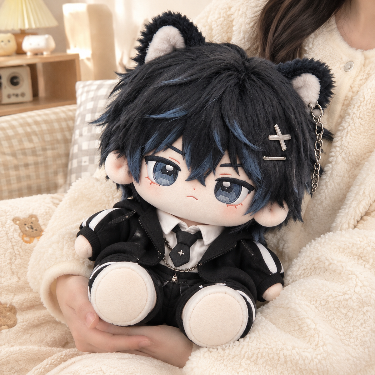 40CM Black and Blue Cat Streetwear Cotton Doll