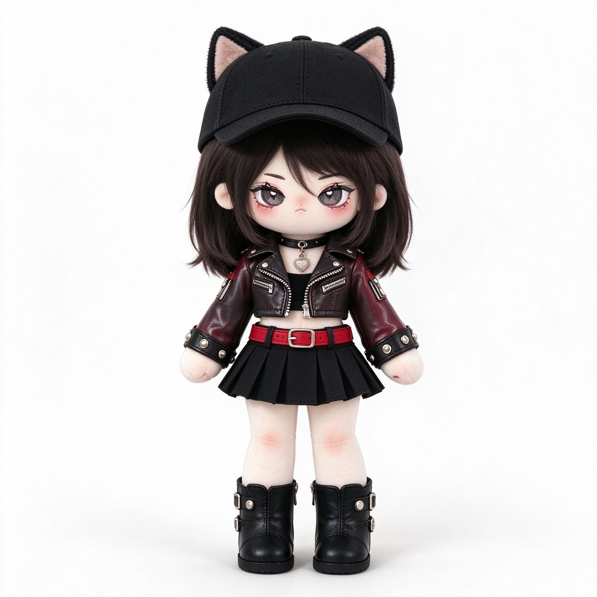 20CM Black Cat Punk Cotton Doll – Gothic Streetwear Plush