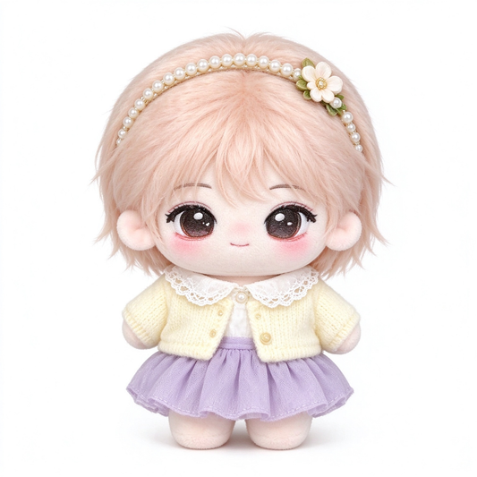 10CM Pink Hair Flower Girl Cotton Doll Cute Plushie