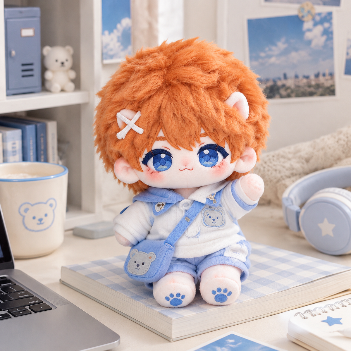 10CM Orange Hair White Ears Cotton Doll Cute Mini Plush Toy