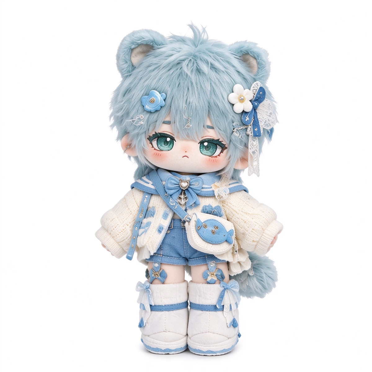 20CM Aqua Bear Cotton Doll with Ocean-Inspired Accessories