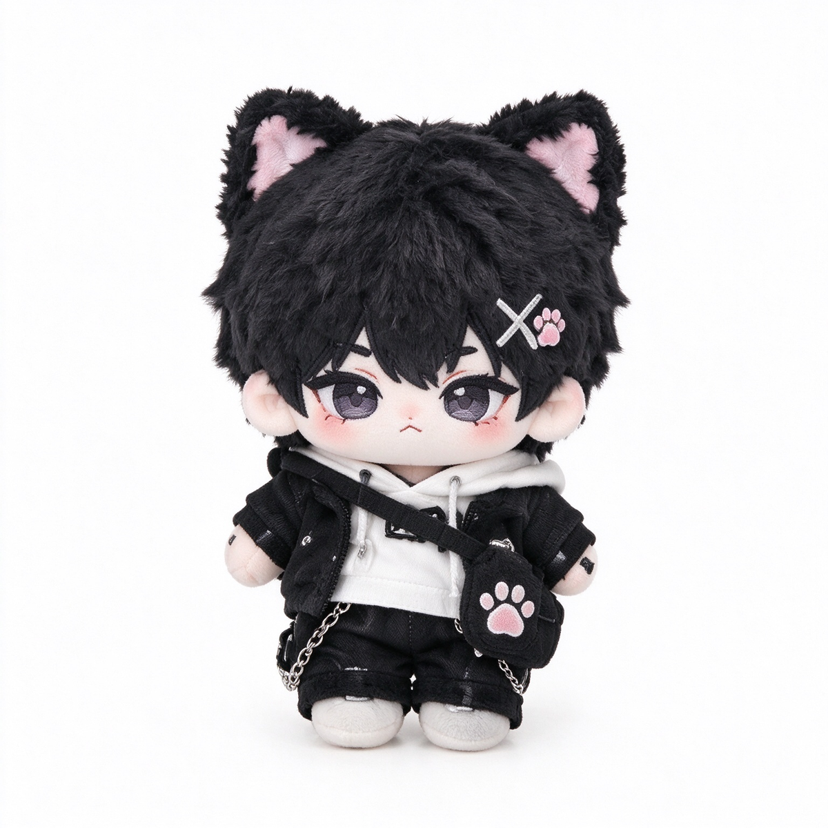10CM Black Cat Ear Boy Cotton Doll Cool Mini Plush Toy