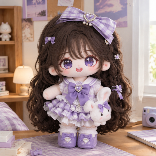 40CM Purple Lolita Cotton Doll with Heart Bow and Plush Bunny