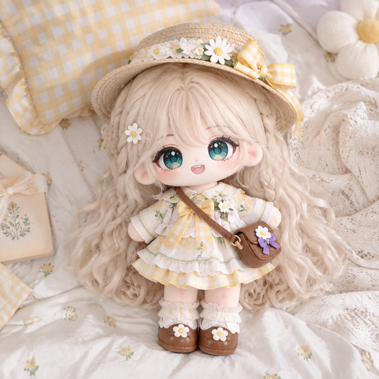 40CM Sunny Daisy Cotton Doll with Blonde Braids and Straw Hat