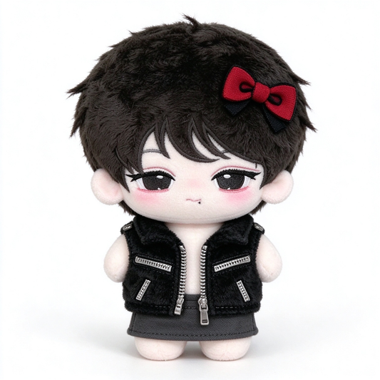 10CM Black Hair Red Bow Girl Cotton Doll Cool Plush Toy