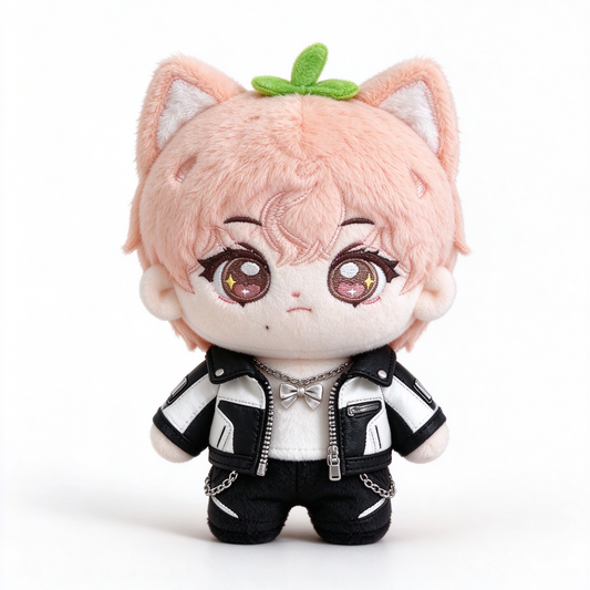 10CM Pink Cat Ear Boy Cotton Doll Leather Jacket Plush