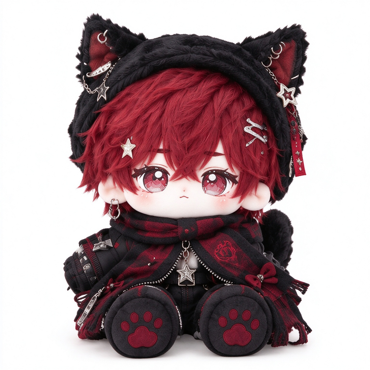 40CM Red Plaid Cat Hood Cotton Doll
